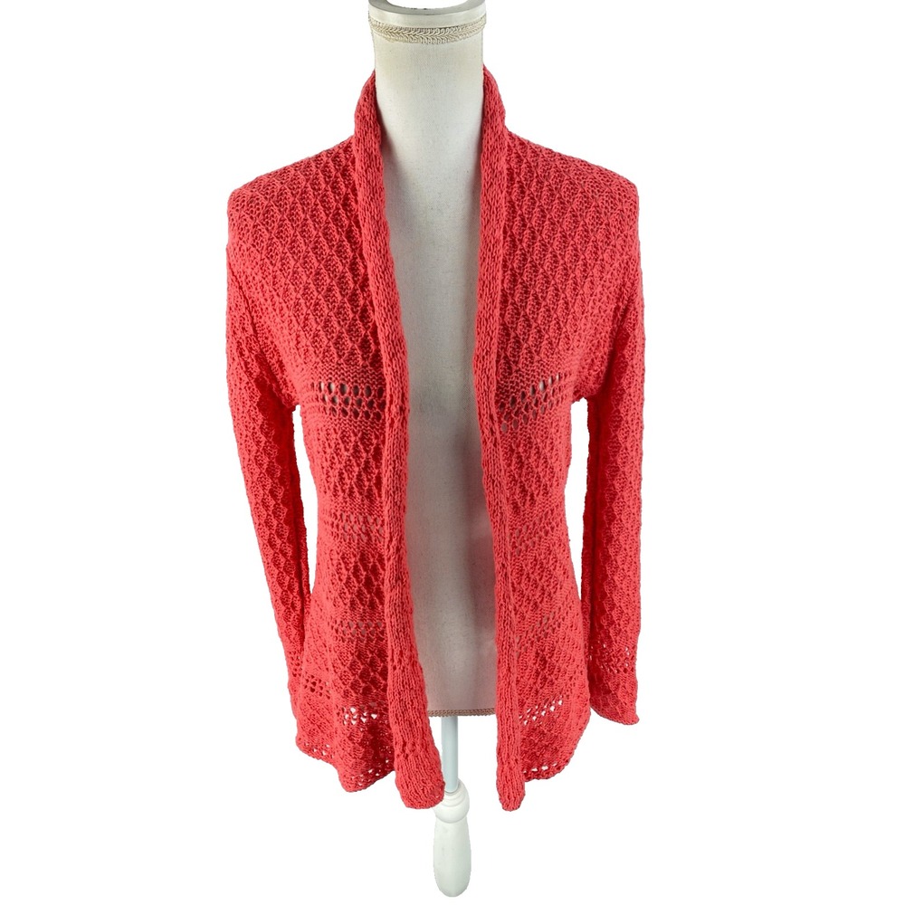 Wooden Ships Womens M/L Open Front Cardigan Sweater Salmon Knit